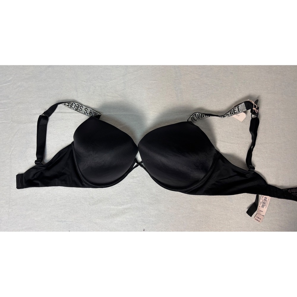 Victorias Secret Very Sexy Bombshell Shine Strap Push-Up Bra Black 34DD New